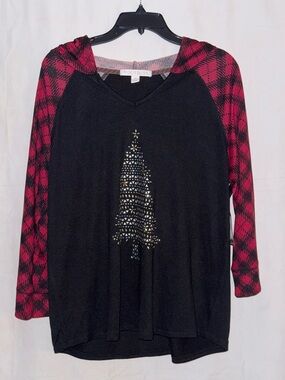 NWT Magical Season Studded Tree Hooded Long-Sleeve Tee Size XL
